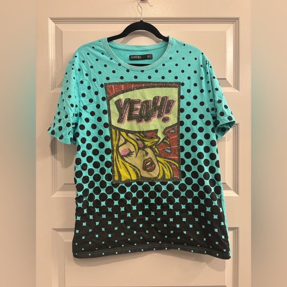 Hudson Outerwear Shirt Men Streetwear Rhinestones Graphic Tee Polka Dot Yeah! - Picture 1 of 5